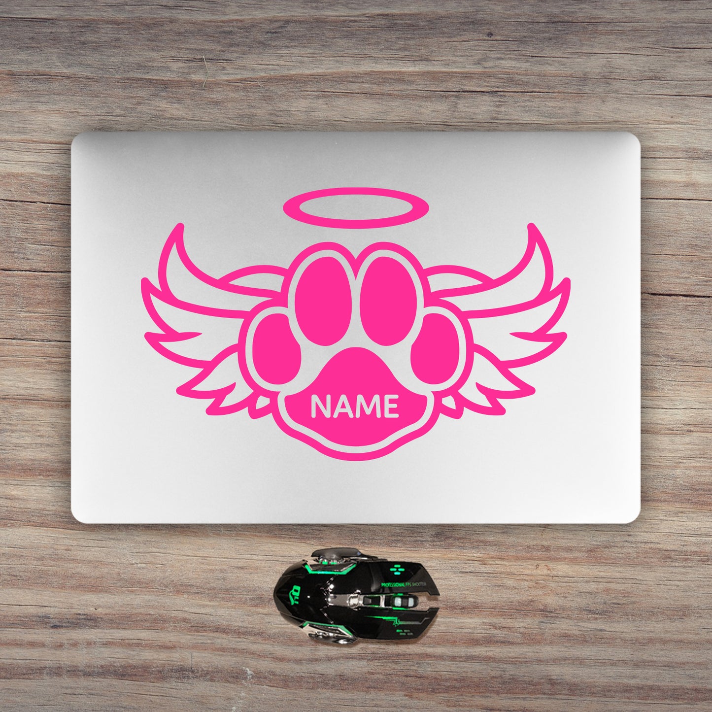 Dog Paw Print Angel Wing RIP Custom Pet Name Decal