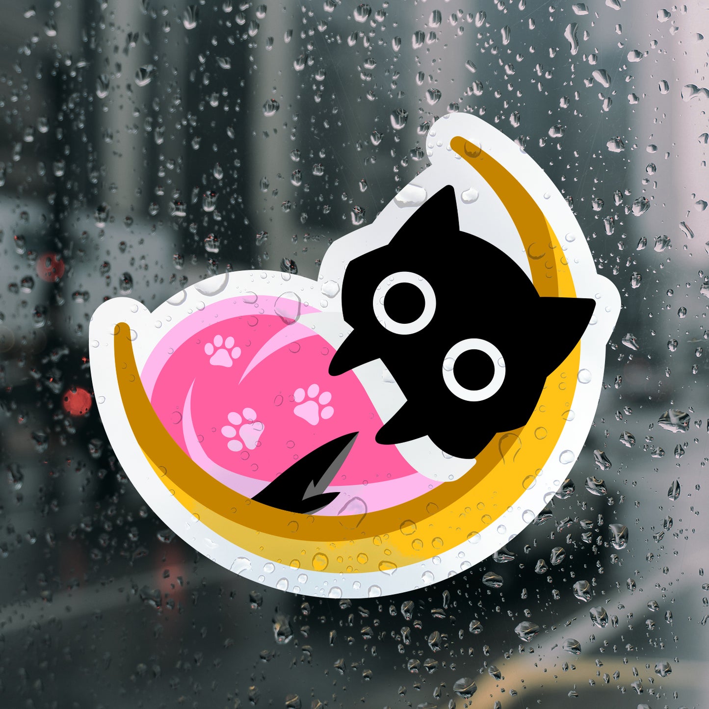 Sleepy Chibi Baby Black Cat On a Crescent Moon Sticker