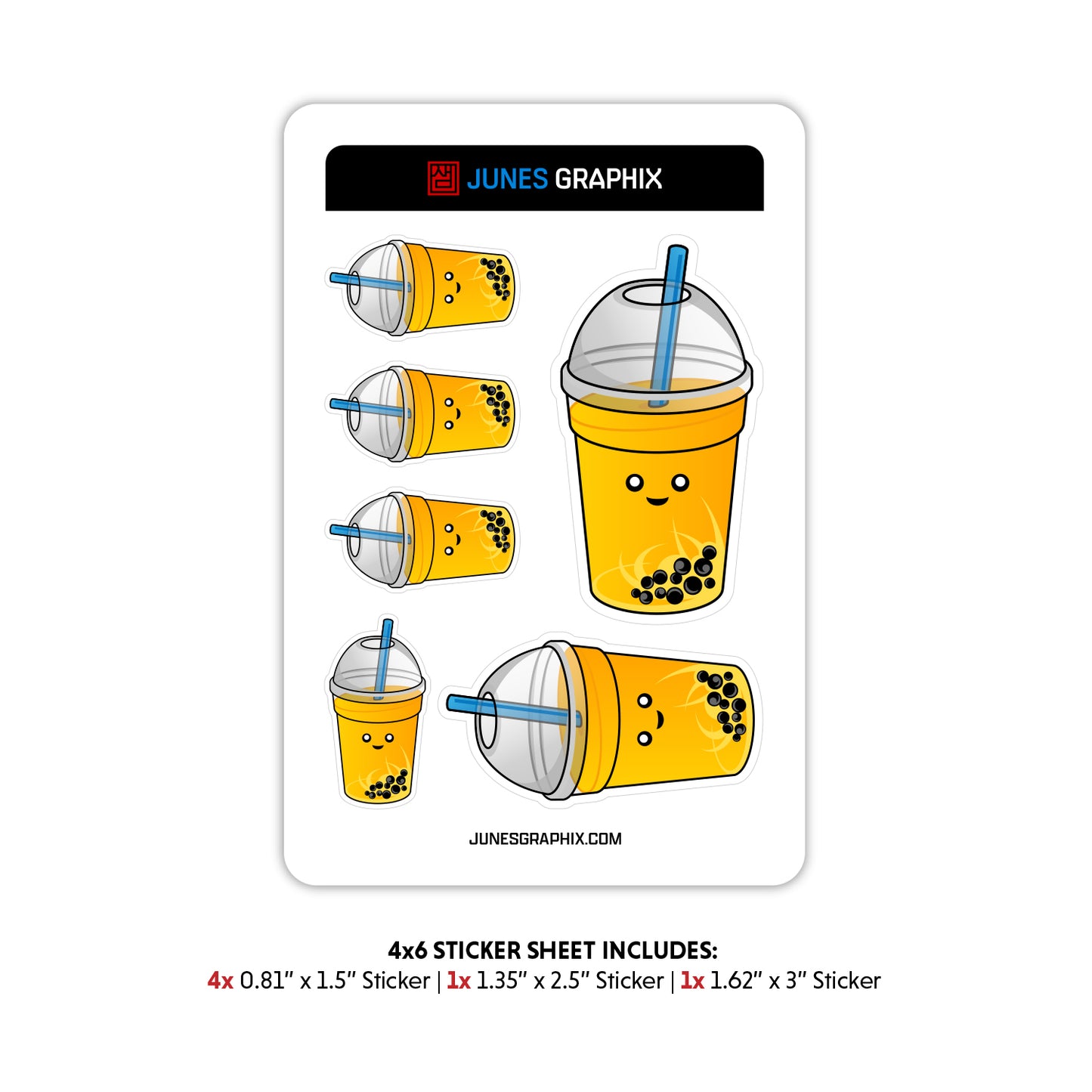 Kawaii Mango Bubble Tea Sticker