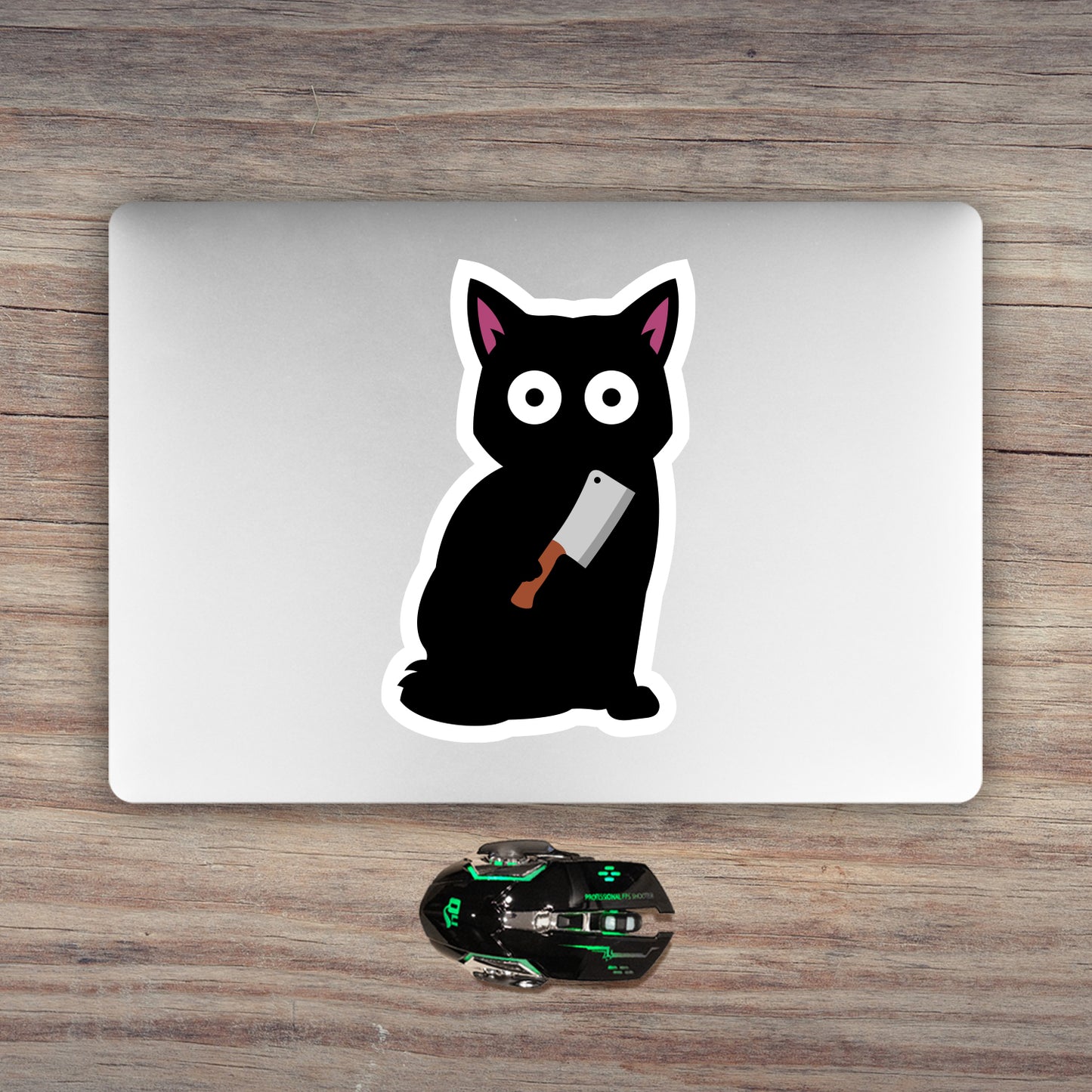 Chibi Black Cat With Meat Cleaver Sticker