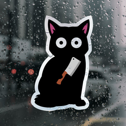 Chibi Black Cat With Meat Cleaver Sticker