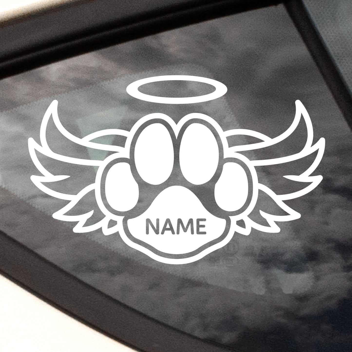 Dog Paw Print Angel Wing RIP Custom Pet Name Decal