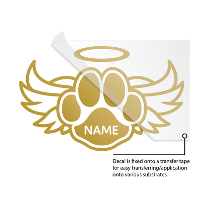 Dog Paw Print Angel Wing RIP Custom Pet Name Decal