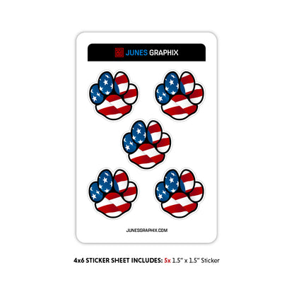 Pet Dog Paw Print USA Flag Sticker